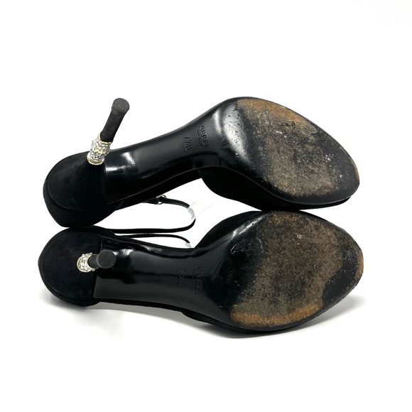 Vintage Gucci By Tom Ford Y2K Black Suede Crystal Bamboo High Heels Sandals 7.5 - Picture 8 of 12